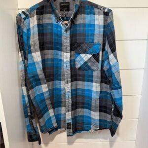 Calvin Klein Men's Black and Blue Plaid Shirt